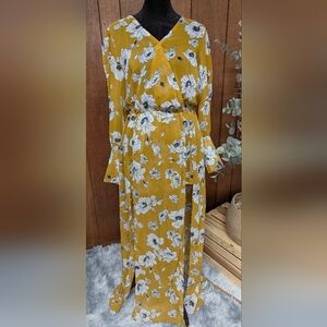Miley + Molly Mustard Floral Walk-Thru Maxi Romper Boho Glam SZ M